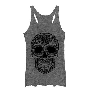 Women's Lost Gods Henna Print Skull Racerback Tank Top - 1 of 3
