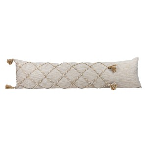 Tan Braided Accents 12X46 Hand Woven Filled Outdoor Pillow - Foreside Home & Garden - 1 of 4