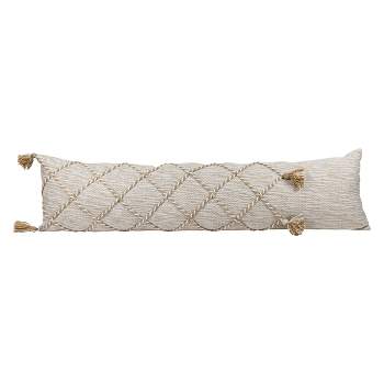 Tan Braided Accents 12X46 Hand Woven Filled Outdoor Pillow - Foreside Home & Garden