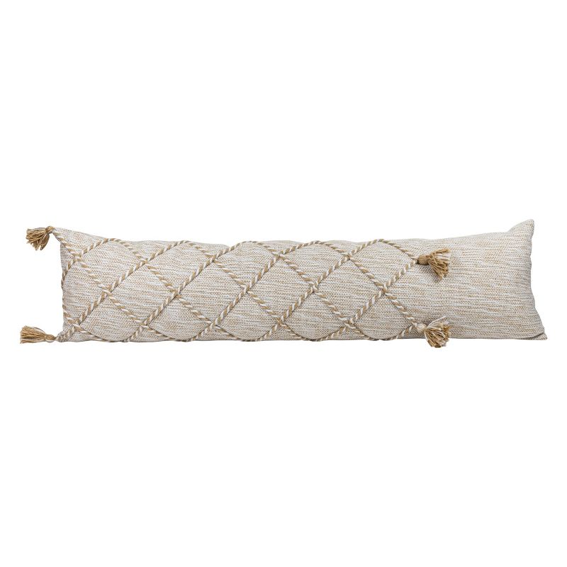 Tan Braided Accents 12X46 Hand Woven Filled Outdoor Pillow - Foreside Home & Garden, 1 of 7