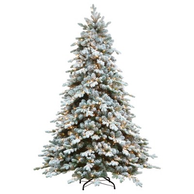 Northlight 6.5' Pre-Lit Flocked Saratoga Spruce Artificial Christmas Tree - Clear Lights