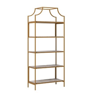 70.88"5 Shelves International Lux Metal Frame Bookcase Deco Stone - Sauder: Satin Gold Finish, Modern Design, Curved Edges: Tall - 1 of 4