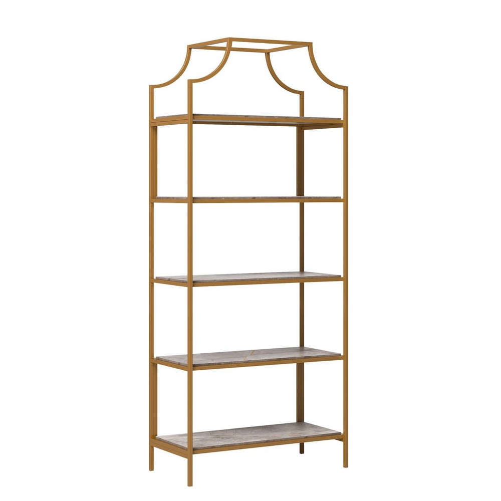 Photos - Garden & Outdoor Decoration Sauder 70.88"5 Shelves International Lux Metal Frame Bookcase Deco Stone - : Satin Gold Finish, Modern Design, Curved Edges: 