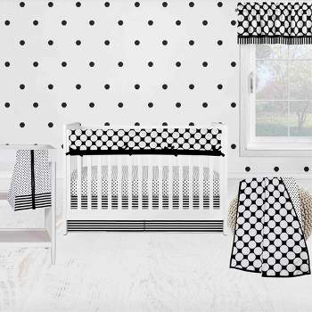 Bacati - Dots Stripes Black/White 6 pc Crib Bedding Set with Long Rail Guard Cover