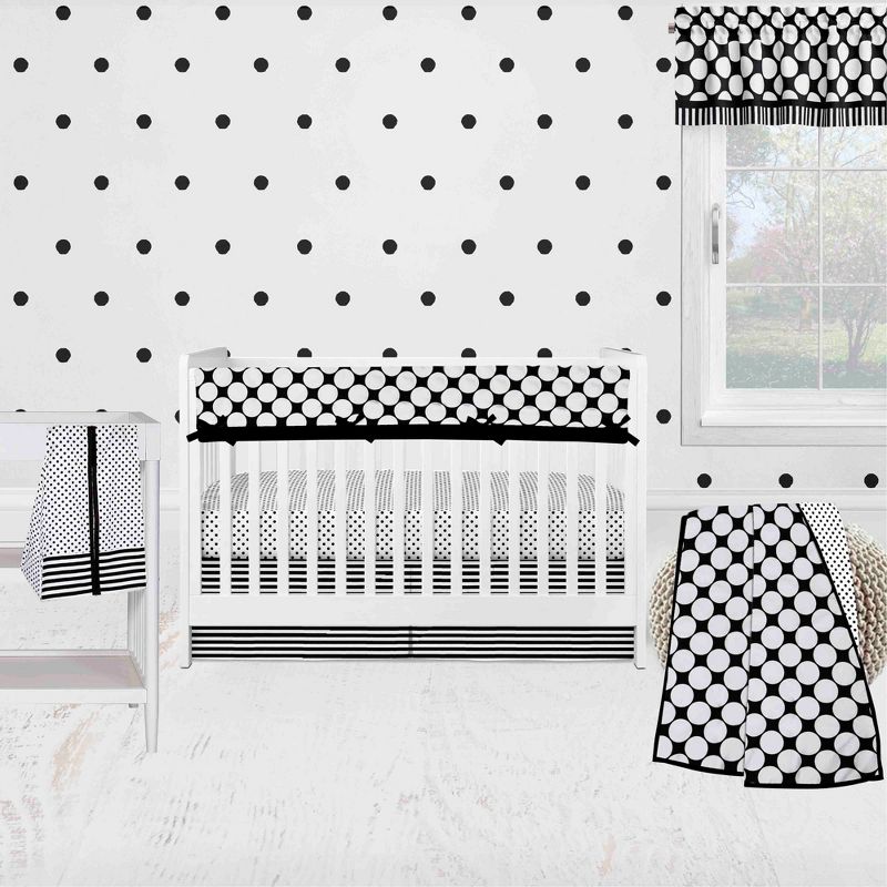 Bacati - Dots Stripes Black/White 6 pc Crib Bedding Set with Long Rail Guard Cover, 1 of 12