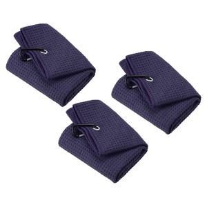 Unique Bargains Super Absorbent Waffle Pattern Tri-Fold Golf Towels with D Clips 3 Pcs - 1 of 4