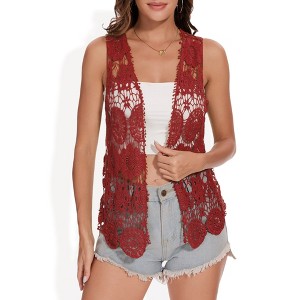 Anna-Kaci Women's Floral Crochet Open Front Vest for Daily Wear - 1 of 4
