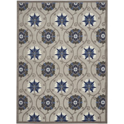 Aloha Floral Blue/Grey Synthetic 9'6" x 13' Indoor/Outdoor Rug