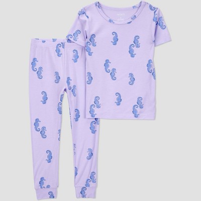 Carter's Just One You®️ Toddler Girls' 2pc Snug Fit Sea Horses Comfy Soft Pajama Set - Purple