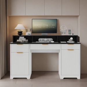 Gymojoy 59" Executive Desk Fluted Office Desk with Power Outlets Long Monitor Stand for Study Bedroom - 1 of 4