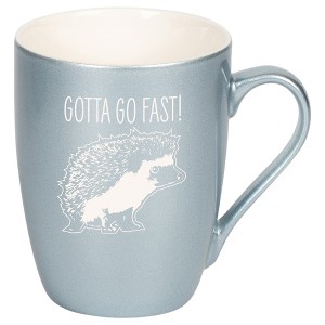 100 North Hedgehog 10 Ounce Frosted Blue Metallic Finish, Comfortably Fits Your Hands, New Bone China Coffee Tea Cup Mug, Gotta Go Fast! - 1 of 1
