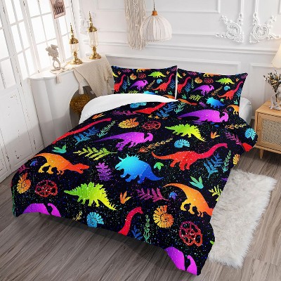 Acoinel 3 Pcs Dinosaurs Lightwight Ultra Soft Comforter Set with 2 Pillowcases, FULL, Black