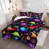 Cartoon Dino Comforter Set Full Size – Neon Dinosaur Bedding 3Pcs with Colorful Dino & Palm Leaves, Kids Boys Quilt Set with 2 Pillowcases - 2 of 4