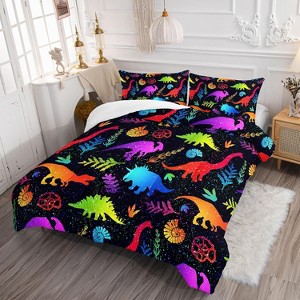 Acoinel 3 Pcs Dinosaurs Lightwight Ultra Soft Comforter Set with 2 Pillowcases, FULL, Black - 1 of 4