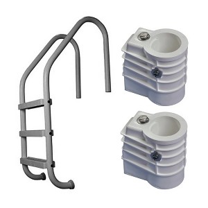 Saftron P-324-L3-GG 3 Step Polymer Inground Pool Ladder, Graphite Gray & Chemical Resistant Cool to Touch High Impact Polymer Anchor Sockets, 2 Pack - 1 of 4