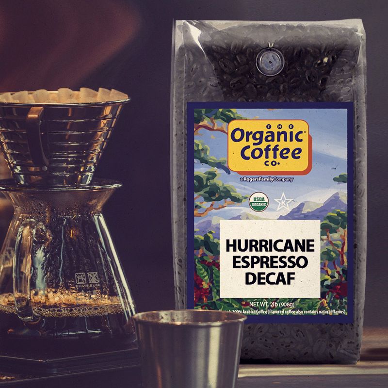 Organic Coffee Co., DECAF Hurricane Espresso, 2lb (32oz) Whole Bean, Swiss Water Processed Decaffeinated Coffee, 5 of 6