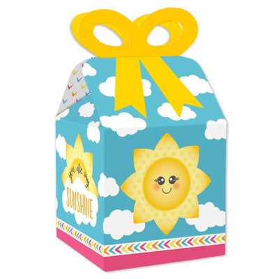 Big Dot of Happiness You Are My Sunshine - Square Favor Gift Boxes - Baby Shower or Birthday Party Bow Boxes - Set of 12