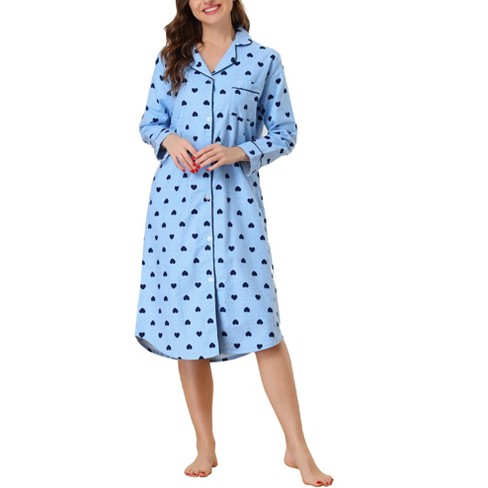 Cheibear Womens Button Down Plaid Heart Printed Shirtdress Sleepshirt  Loungewear Pajama Shirt Dress Blue Heart Medium : Target