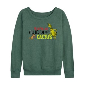 Women's - Dr. Seuss - Grinch and Max Cuddly As A Cactus Lightweight French Terry Wide Neck Long Sleeve Shirt - 1 of 4