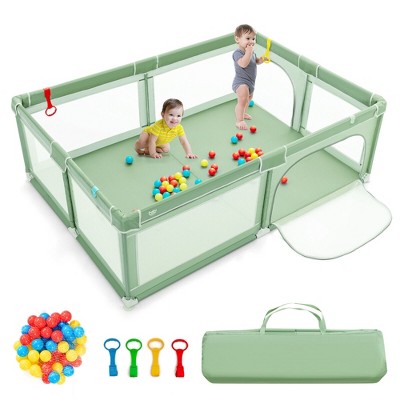 Image of Costway Baby Playpen Extra-Large Safety Baby Fence w/ Ocean Balls & Rings Green
