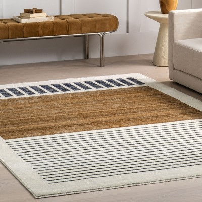 Keeva Beige and Black Striped Synthetic Area Rug