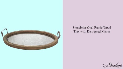 Rustic Oval Distressed Wood Tray with Antique Mirror Base