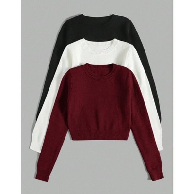 TIME HOLLOW Solid Crew Neck Long Sleeve Sweater