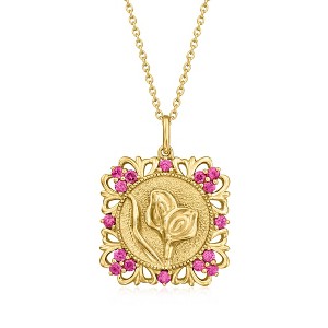 Ross-Simons 0.70 ct. t.w. Rhodolite Garnet Rose Pendant Necklace in 18kt Gold Over Sterling Size 18 - 1 of 3