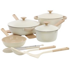 Gibson Elite Folkstone 13 Piece Ceramic Nonstick Cast Aluminum Cookware Set in Linen - 1 of 4