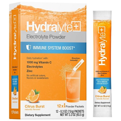 Hydralyte Hydration Plus Immune System Boost Vitamin C Vegan Powder Packets  - 12ct