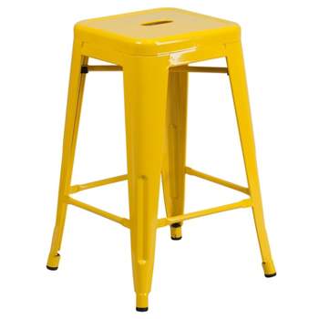 Merrick Lane Backless Metal Stool with Square Seat for Indoor-Outdoor Use