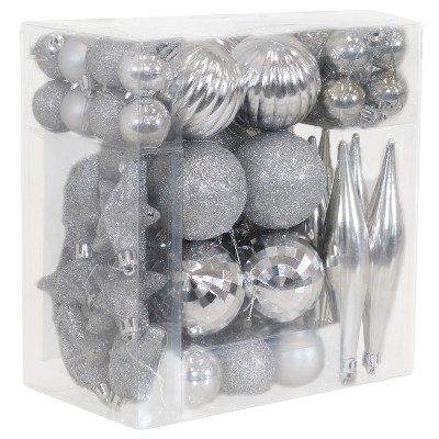 Sunnydaze Deck the Halls Assorted Christmas Ornament Kit - 59ct - Silver