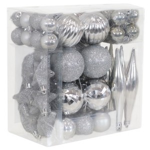 Sunnydaze Deck the Halls Assorted Christmas Ornament Kit - 59ct - Silver - 1 of 4