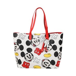 Disney Mickey Mouse Face Shoes & Shorts All-Over Print White 20" Tote Bag - 1 of 4