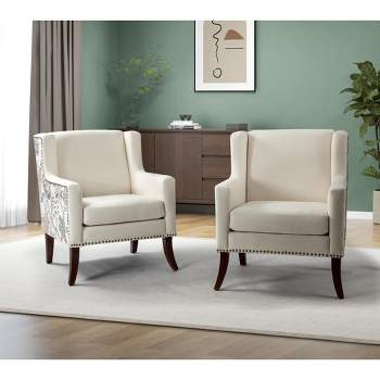Set of 2 Detlev farmhouse-special  Wooden Upholstered Armchair with Square Arms and Spring | ARTFUL LIVING DESIGN