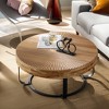 Lovmor 33.86"Modern Retro Splicing Round Coffee Table,Fir Wood Table Top with Gold Cross Legs Base - 3 of 4