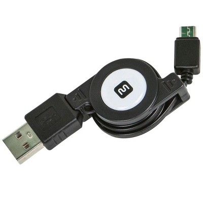 Monoprice USB 2.0 Retractable Cable - 2.5 Feet - Black | A Male To Micro B Male