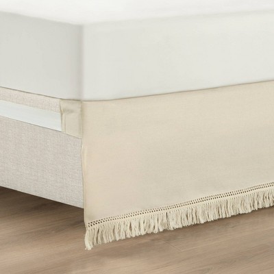 Neutral Queen Cotton Polyester Fringe Bed Skirt