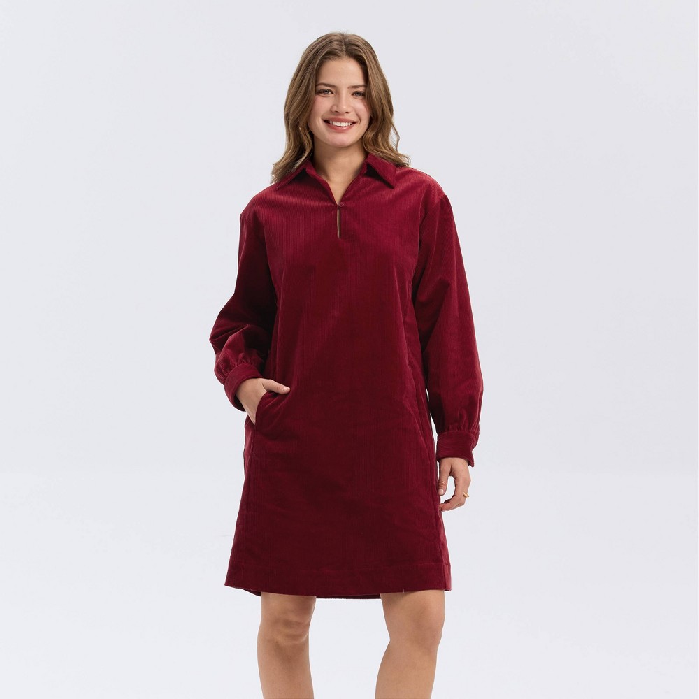 Women's Corduroy Balloon Long Sleeve Mini Shirtdress - Universal Thread™ Red S