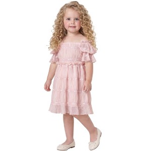 2Bunnies Girls' 12M-3T Baby Toddler Vintage Boho Rustic Off-Shoulder Textured Ruffle Dress Dusty Pink 12 months