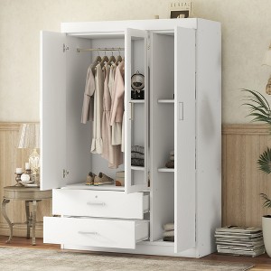 TIRAMISUBEST 3-Door Mirrored Wardrobe Closet with Storage Shelves and Hanging Rod, Modern Bedroom Armoire Clothes Organizer with 2 Drawers and Mirror - 1 of 4