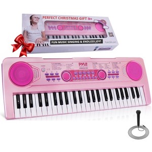 Pyle 49-Key Portable Kids Piano Keyboard & Wired Microphone - Rechargeable Battery, Fun Animal Sounds, Pink - 1 of 4