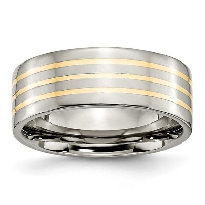 Black Bow Jewelry Titanium and 14K Gold, 8mm Flat Unisex Comfort Fit Band
