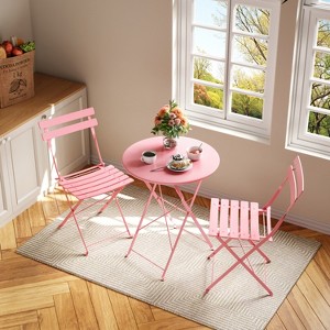 3-Piece Folding Bistro Set,Foldable Patio Furniture Set with Premium Frame, Outdoor Bistro Table and Chairs Set of 2 for Patio,Garden and Balcony - 1 of 4