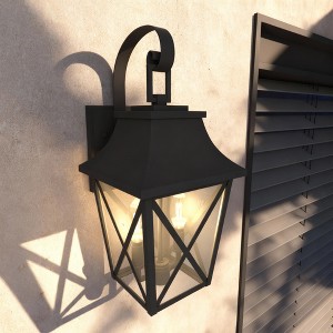 Black Outdoor Wall Lantern 2-Pack, 2-Light Modern Wall Sconce with Clear Glass, Waterproof Industrial Porch Light for Front Door - 1 of 4