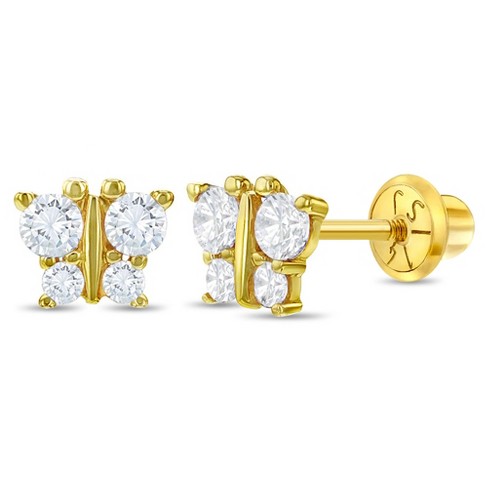 Girls' CZ Butterfly Screw Back 14k Gold Earrings - In Season Jewelry
