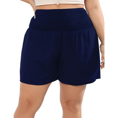 Women Plus Size Comfy Shorts Elastic High Waist Casual Summer Pleated Lounge RayonShorts