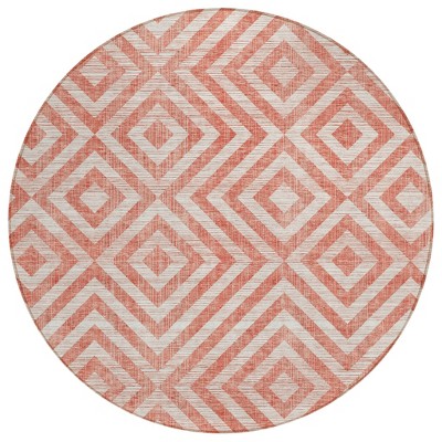 Salmon And Ivory Geometric Washable Indoor Outdoor Area Rug