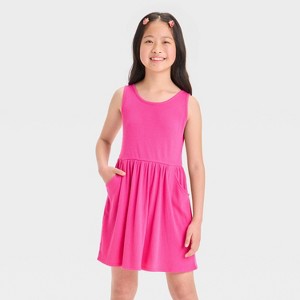 Girls' Rib Tank Dress - Cat & Jack™ Hot Pink - 1 of 3