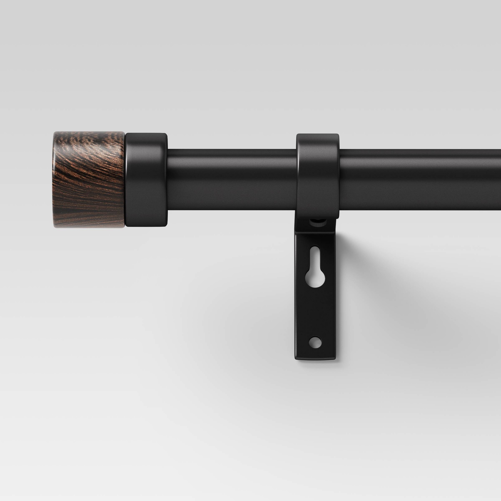 66"-120" Walnut Wood Cap Curtain Rod Black - Threshold™